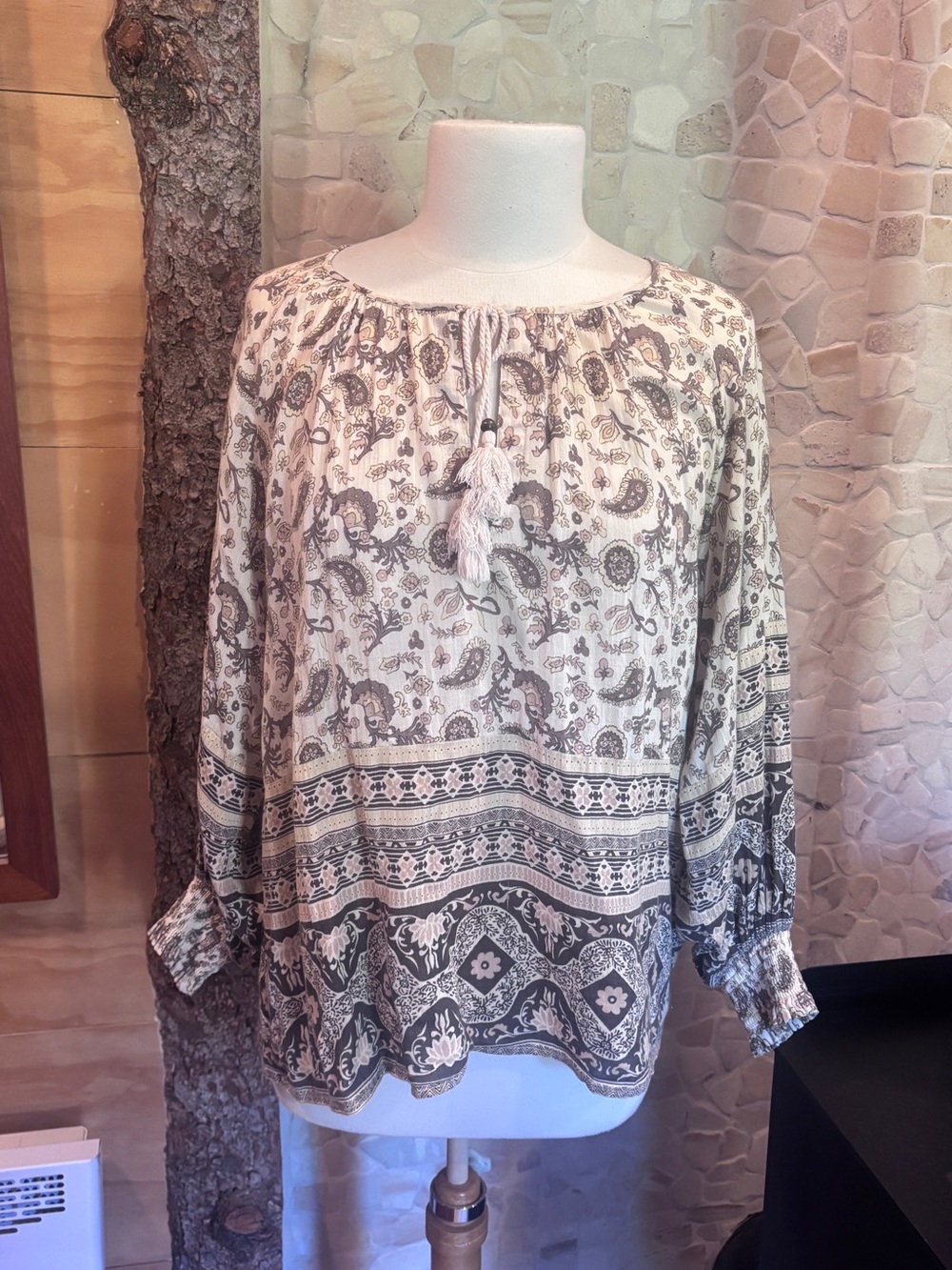Spell Ivory Blouse with Olive Paisley Print